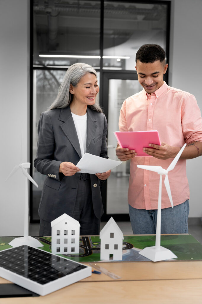 BrightHome Solar staff member reviewing financing documents with a homeowner to explain cash and loan options for a residential solar system.